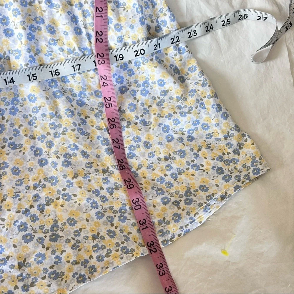Hollister Smocked Milkmaid Mini Dress Floral Blue Yellow Size M